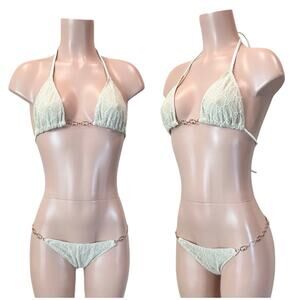 GG Monogram Logo Mesh Cream Nude Bikini SZ XL